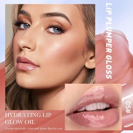 Bluemega Lip Glow Oil Jelly Lip Oil, brillo de labios para una apariencia 3D, brillo de labios de color claro con ácido hialurónico y colágeno vegano para labios llenos de apariencia saludable (5#)