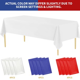 Vyntra 12 Pack Red White Blue Plastic Tablecloths, 54 x 108 Inch Rectangular Table Covers for Patriotic Party, 4th of July, Memorial Day, USA 250 Anniversary