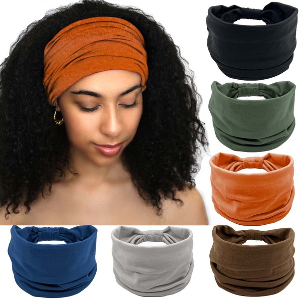 Olbye Wide Headbands Women Knotted Turban Headband Elastic Non Slip Hairbands Yoga Workout Head Wraps Running Sweatbands Boho Head Bands Fashion Hair Accessories for Women Pack of 6（Solid Color A）