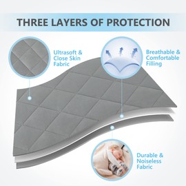 TILLYOU Pack and Play Sheet - Soft Quilted Crib Cover Pad, Toddlers Mattress Protector with 1''-5'' Deep Pocket, Thick Play Yard Playpen Sheets, Breathable Fluffy Crib Mattress Pad, 39"x27"x5", Grey
