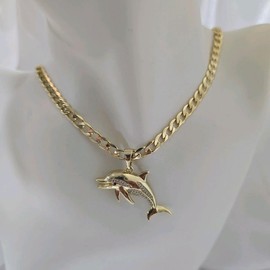 Cadena y Pendiente Delfin Unisex Gold Plated Necklace with Dolphin Charm for Men and Women:_size 20