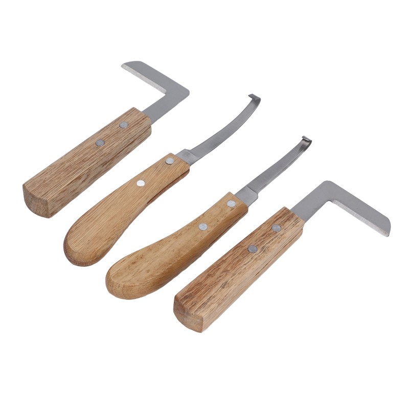 4pcs Hoof Knife Carbon Steel Wooden Handle Left and Right