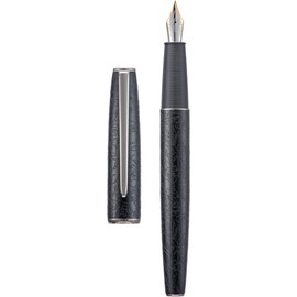 Hong Dian A3 pluma estilográfica de aluminio negro, diseño de grabado de flor de pluma extra fina de iridio bolígrafo de escritura consistente con
