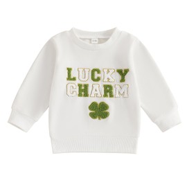 YINGISFITM Toddler Baby Girl Christmas Outfit Santa Long Sleeve Shirts Warm Pullovers Sweatshirt Infant Xmas Clothes (Lucky Charm- White,6-12 Months)