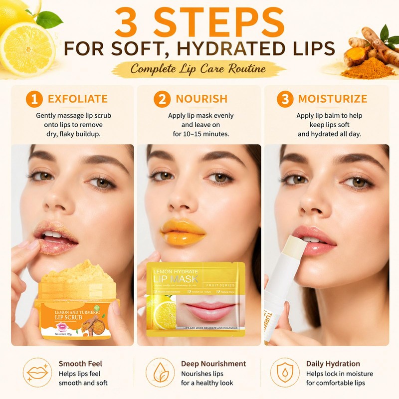 INSEEK Turmeric and Lemon Lip Scrub and Turmeric Lip Balm