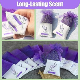 DWUENT 10Pcs Purple Lavender Bags Sachets, Pot Pourri Scented Fresheners for Wardrobes Closets Drawers, Dried Lavender Drawstring Pouch for Clothes Storage (10x8cm Net Fabric, 10 Count)