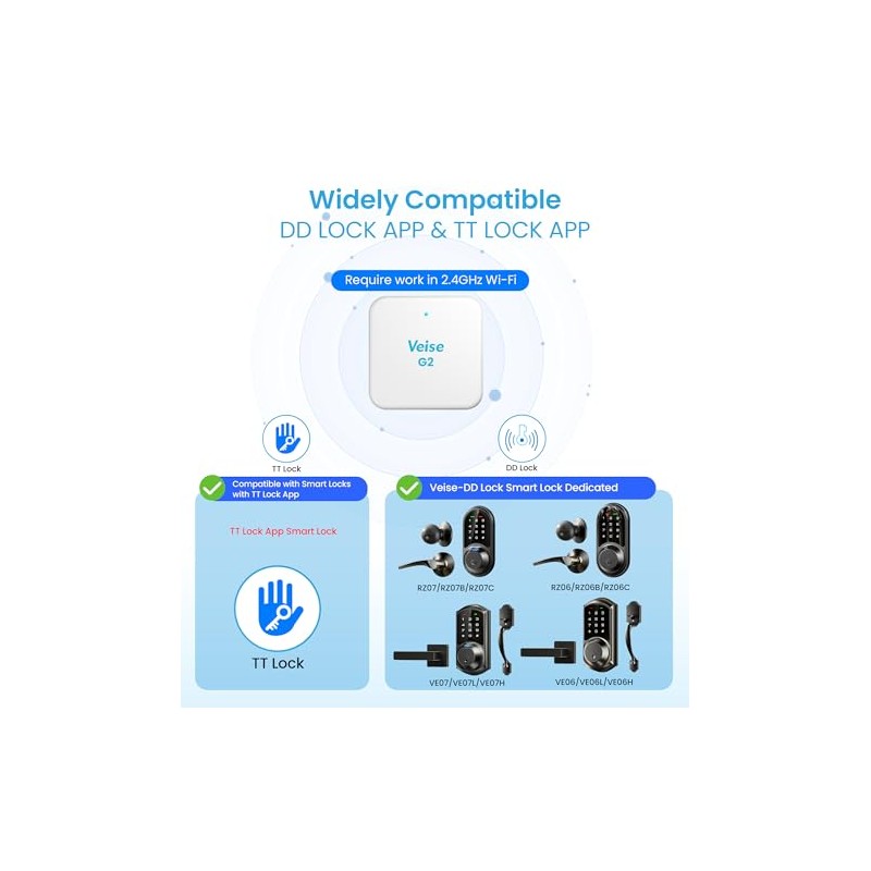 Veise G2 Gateway, Smart Deadbolt Wi-Fi Gateway, Remote Control, Compatible