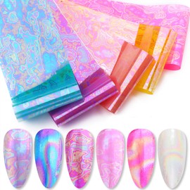 DANNEASY 10 Roll Iridescent Nail Foil Holographic Nail Foils Starry Sky Neon Transfer Foil Sheets 3D Nail Stickers Decal Nail Art Foil for Women DIY Manicure Decoration