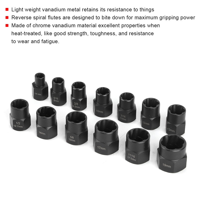 13Pcs/Set Impact Bolt Nut Removal Extractor Socket Tool Kit for