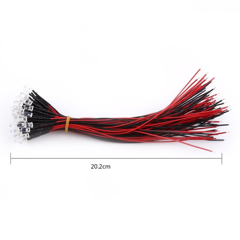 Walfront 50 Pack 5mm LED Pre-Wired Round Clear White Light