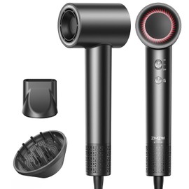 ZMZW - Secador de pelo de alta velocidad 160000 rpm, secador de pelo iónico profesional con flujo de aire de 36 m/s, 500 millones de iones negativos, 4 ajustes de calor y 2 velocidades, pantalla LED