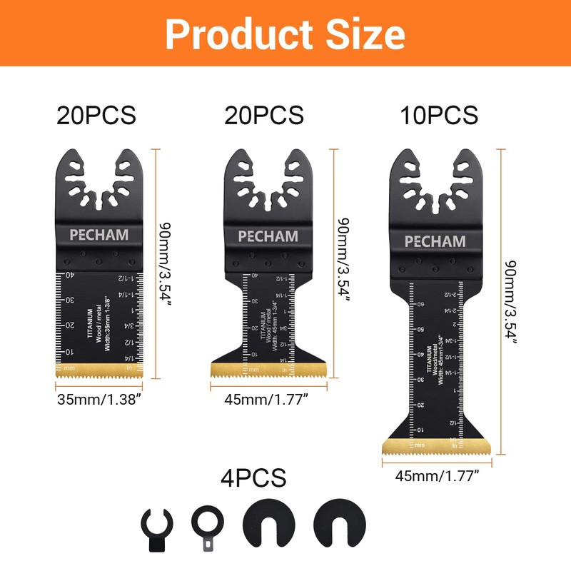 PECHAM 50PCS Titanium Oscillating Tool Blades, Universal Oscillating Multitool Blades