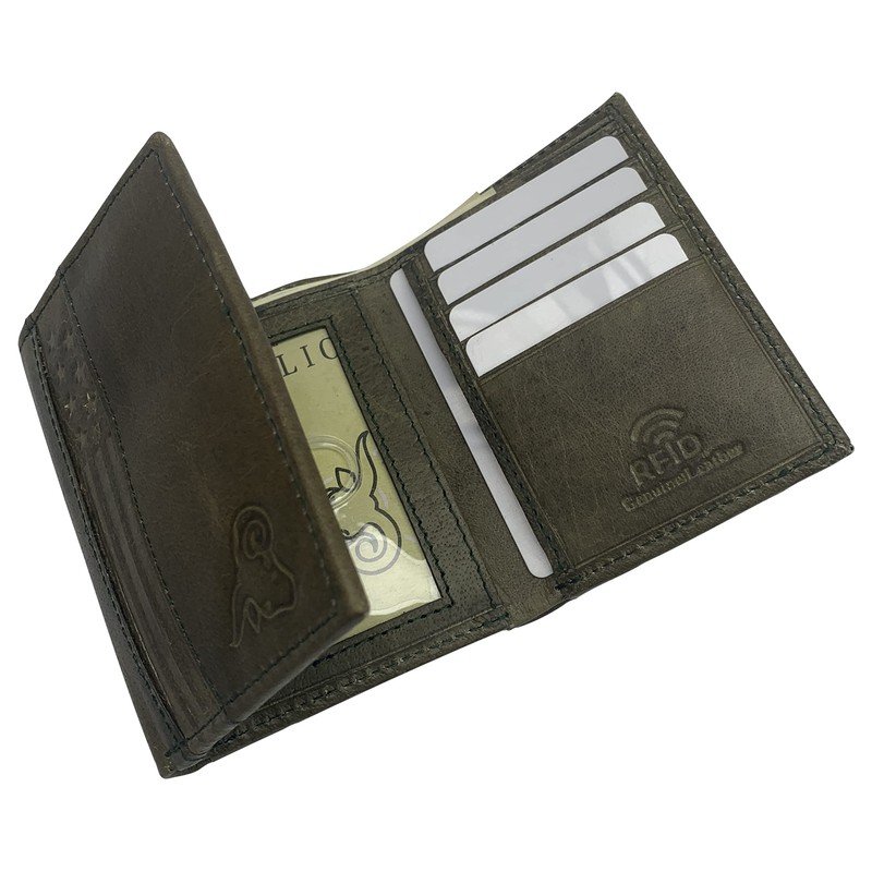 Genuine Leather Slim Classic Trifold Men Wallets RFID Blocking USA