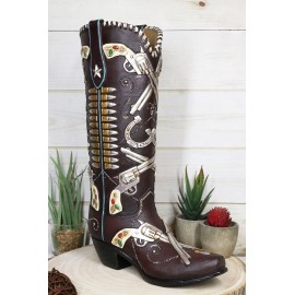 Six Shooter Pistols And Bullets Cowboy Boot Decorative Vase Planter Figurine