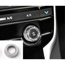 Suitable for Jaguar car XF XE F-PACE Bling Accessories Electronic Parking Button Gear Control Knob 3D Rhinestone Applique Cover Applique Set (volume control knob (1/PC), Silver)