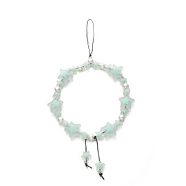 Fechdoo Girls Cute Fashion Cell Phone Charm, Handmade Phone Lanyard Pearl Chains And Charms, Phone Chain Women Green Wrist Strap