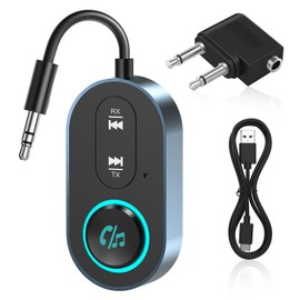 Bluetooth 5.3 Transmitter Receiver, 2 in 1 Wireless Aux Bluetooth Adapter, 3.5mm Airplane B-luetooth Adapter Compatible with 2 AirPods & Wireless Headphones, for TV,Airplane,Headphone,Airpods,Car,Gym
