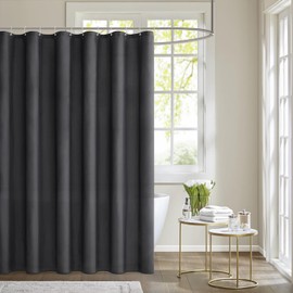 MIULEE Shower Curtain 240 x 200 cm Dark Grey Waterproof Bath Curtain Anti-Mould and Textile Washable Quick Drying Bathroom for Bath and Shower Shower Curtains with 16 Shower Curtain Rings