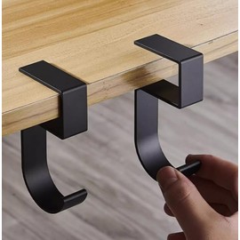 HOODAMY 5 Shaped Desk Hooks, Bag Hanger, Set of 2, Anti-Slip Treatment, No Drill Design, Suitable for Desks, Kitchens, Entryways, Compact Storage, Black, Luggage Hanging, Luggage Organizer Hooks