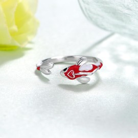 Peireara Koi Fish Ring 925 Sterling Silver Fish Open Ring Lucky Animal Koi Fish Jewelry Gifts for Women Mother