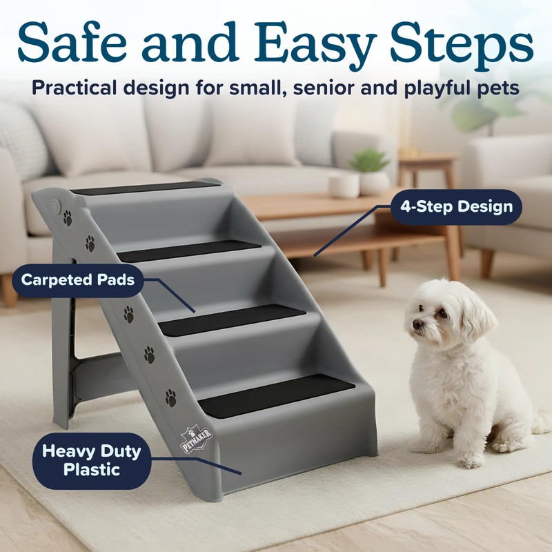 Dog Stairs - Pet Stairs with 4-Step Design for Beds,