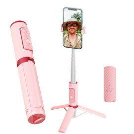 Selfie Stick, Foldable Cellphone Tripod with Remote, Travel Tripod for iPhone Series Android, Video Recording - Pink