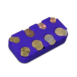 kwmobile Coin Box for Euro Coins - 8 Compartments from 1 Cent to 2 Euro - Coin Holder Coin Collector - Coin Dispenser Sorter in Blue