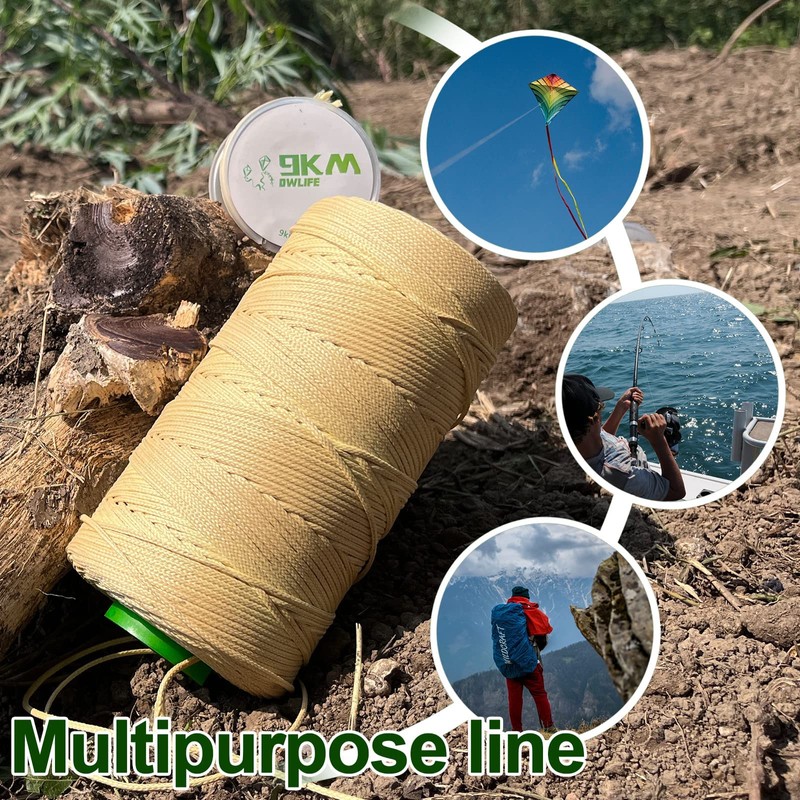 9KM DWLIFE Braided Kevlar Cord, 1000lb 3mm 100Ft, High Tensile