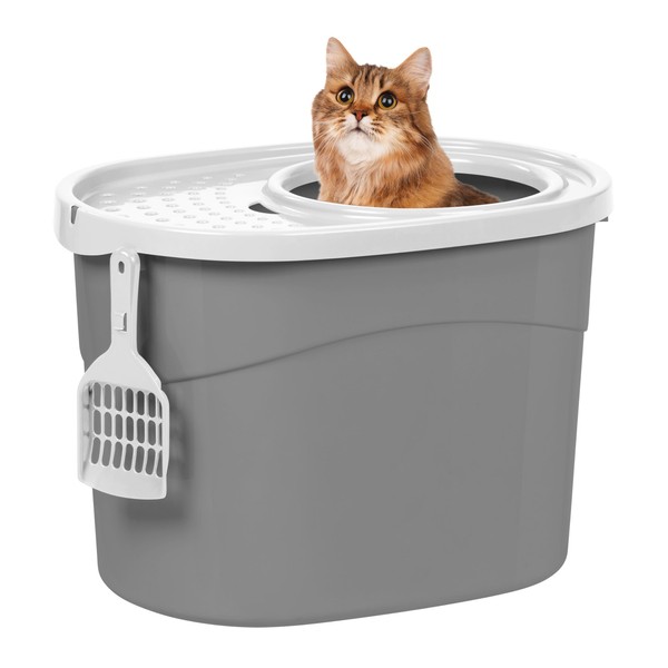 IRIS USA Top Entry Cat Litter Box, Large Enclosed with