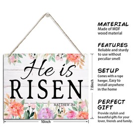 Christian Decor, Easter Decor, Decorative Hanging Wood Plaque for Wall, Farmhouse Wood Sign, Christian Artwork, Spring Decor Art, Colorful Flower Decor, Easter Home Decor Sign, He Is Risen Sign