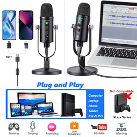 Mercase USB Microphone for Podcast, Recording, Sing, ASMR, with Mute Button,Plug & Play,Cardioid Pickup,Volume Control for Computer,Phone,MAC