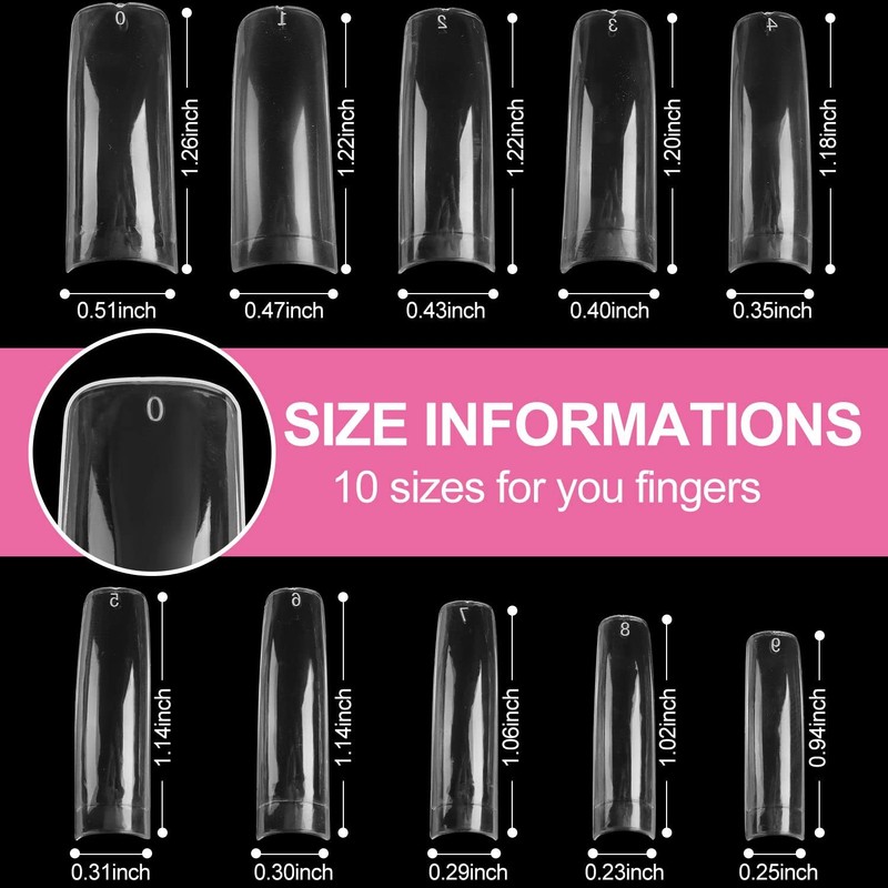 500 Pcs Curved Nail Tips with Box Kit, Tapered Square