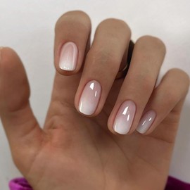 24Pcs Press On Nails Short Square Fake Nails Pink White Gradient False Nails With Glossy Designs Artificial Acrylic Nails Press Ons Full Cover Glue On Nails Short Stick On Nails For Women