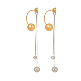Minimalist Ball Bead Hoop Earring for Women Stainless Steel Round Balls Long Chain Tassel Dangle Drop Front Back Stud Earring Open Huggie Hoops Fashion Jewelry Ear Jacket 2 in 1 Eardrops