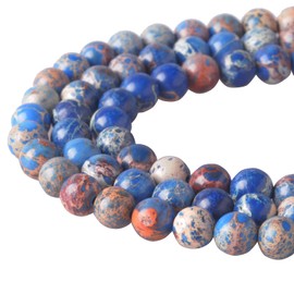 366DAYS 8mm Ocean Blue Sea Sediment Imperial Jasper Round Loose Beads for Jewelry Making Strand 15"