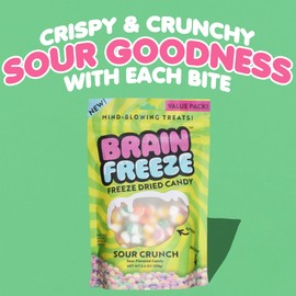 BRAIN FREEZE Sour Rainbow Crunch Freeze-Dried Candy – Sweet & Tangy Gourmet Freeze Dried Candy Snack - 4 Pack