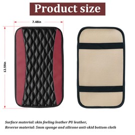Car Center Console Cushion Pad, Universal Leather Waterproof Armrest Seat Box Cover Protector,Comfortable Car Decor Accessories Fit for Most Cars, Vehicles, SUVs (Wine Red)