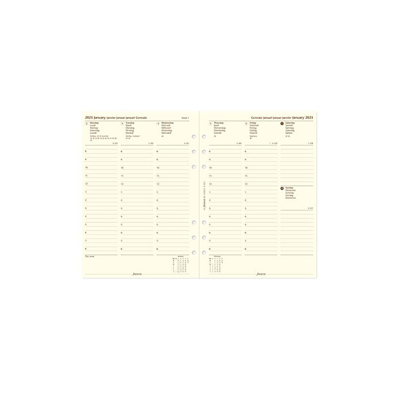 Filofax A5, 1 week on 2 pages, cotton cream (multilingual)