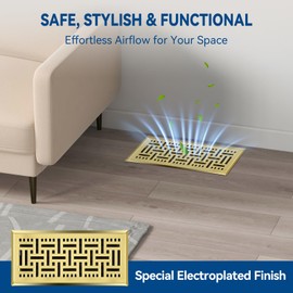 4" x 10" Electroplated Floor Register 2-Pack, Walkable Decorative Metal Vent Cover, Adjustable 0-90° Airflow, Safe Curved Edges for Floor/Wall, Gold