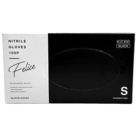 Felice Nitrile Gloves, Black, Powder Free, Pack of 100 [Food Sanitation Act Compliant] (S Size L 9.1 x W 3.4 inches (230 x 86 mm)