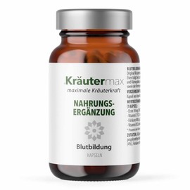 Kräutermax Blood Formation Capsules, Dietary Supplement Made of Iron with Vitamin C, Vitamin B12 and Folic Acid, 90 Capsules