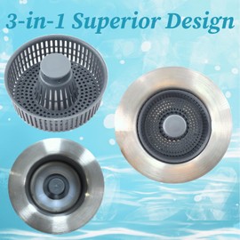 Kitchen Sink Filter Bouncing Core, 3-in-1 Pop-Up ABS Silver-Plated Sink Strainer Bounce Core Drainer Dishwashing Sink Strainer Bassinet Leak Plug