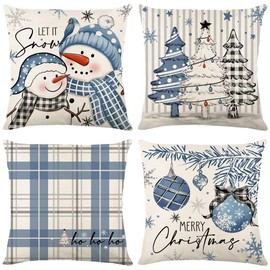 GYISANA Christmas Cushion Covers 45cm x 45cm,Set of 4 Christmas Sofa Pillow Covers Xmas Linen Square Pillow Cases for Christmas Sofa Living Room Bed Couch Car Home Decor (B)