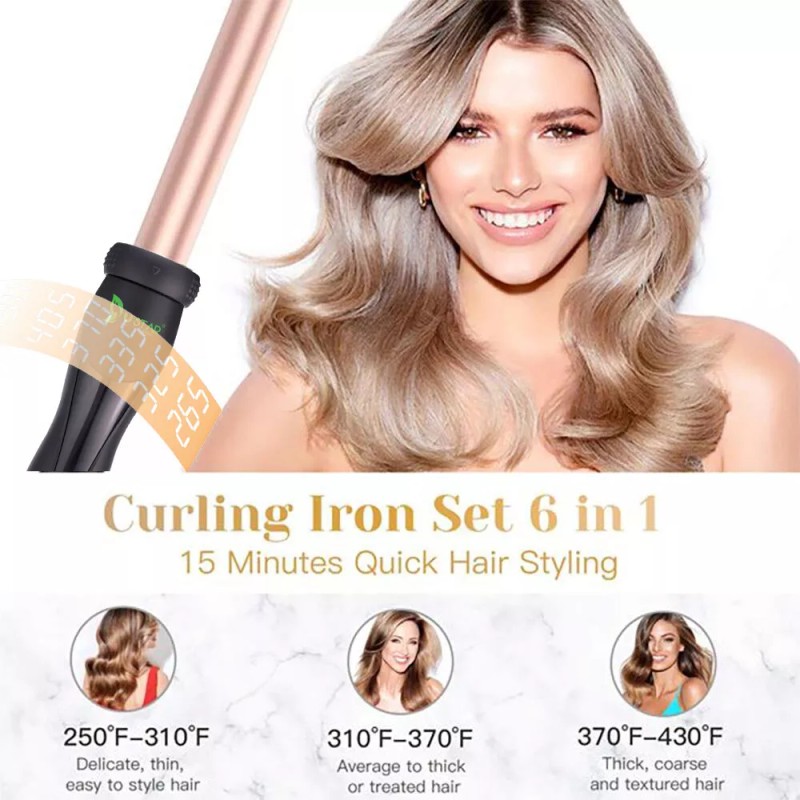 Bestope 6 in 1 Curling Iron Wand Set Curling Wand