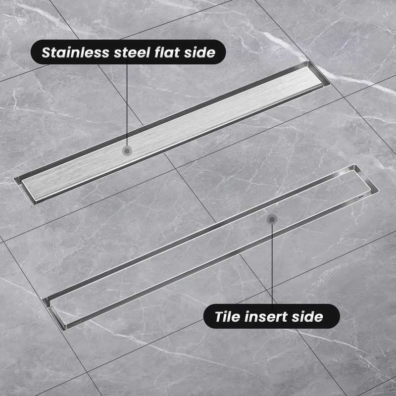 EXF Linear Shower Drain 36 Inch Tile Insert, Brushed Stainless