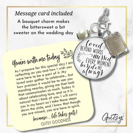 Wedding Bouquet Charm Memorial Loved Beyond Words Missed Every Moment Honor Anyone 1 Photo Frame Wedding Remembrance Antique Silvertone White Glass Pendant White Bead for Bride DIY Template