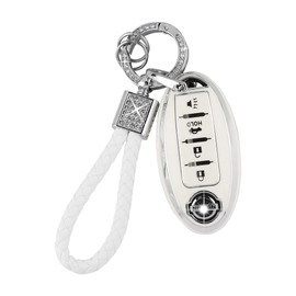 PIFOOG - Funda para llavero de TPU con llavero, sin llave, botones y fundas de protección, color blanco y plateado, Blanco y plateado, For Nissan-A 4 Buttons