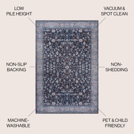JONATHAN Y WSH104D-3 Kemer All-Over Machine-Washable Black/Blue 3 ft. x 5 ft. Area Rug, Easy to Clean, Non-Shedding for Home, Kitchen, Living Room, Bedroom, Dining Room