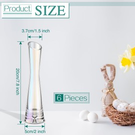 Lallisa 6 Pcs Glass Bud Vases for Centerpieces Maria Modern Clear Small Skinny Decorative Single Flower Bud Vase for Wedding Party Event Home Office Decoration(7.87 Inch,Iridescent)