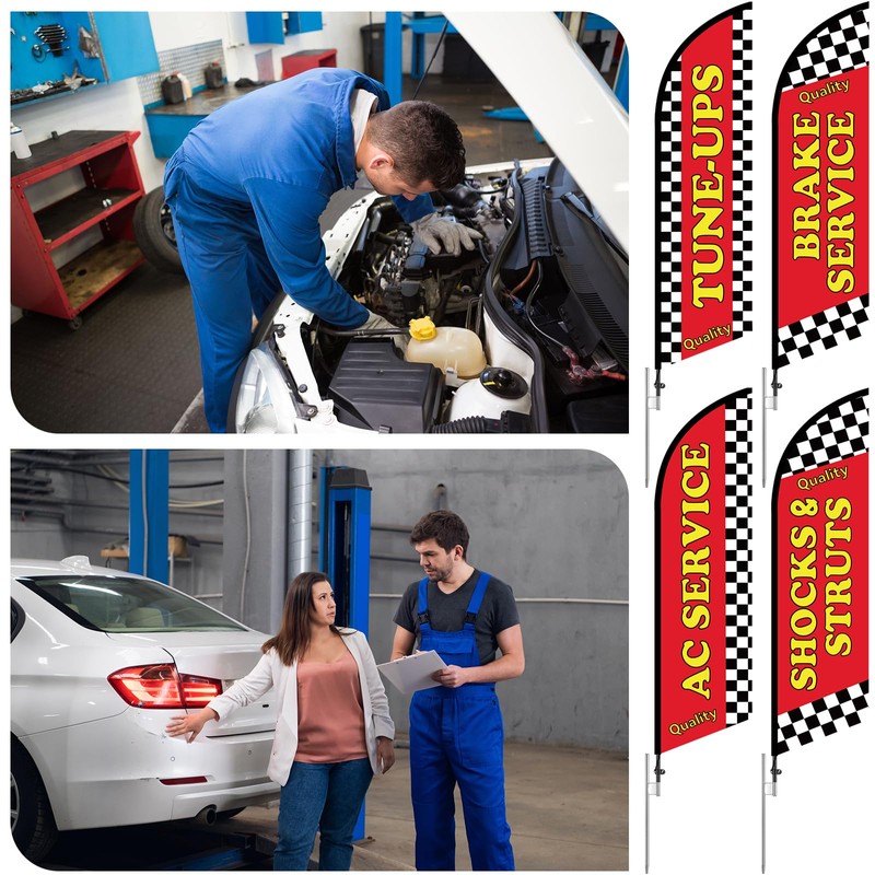 HunnmingRe 4 Set 11ft Auto Repair Shop Feather Flag Kits